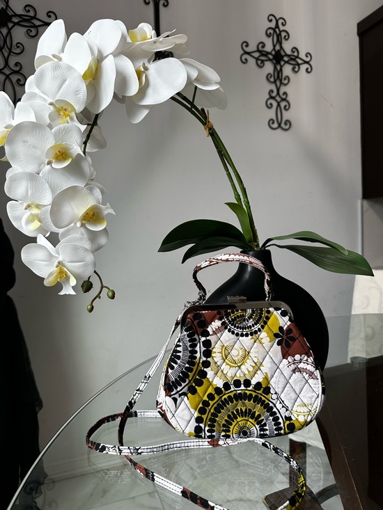 Vera Bradley Handbags - Vera Bradley Quilted Medallion Top-Handle Crossbody in White, Yellow & Brown